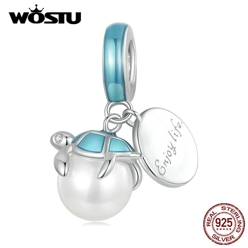 WOSTU Brelocuri din argint 925 scoici de mare margele submarine Pendan crab și alge marine se potrivesc brățară originală bijuterii DIY