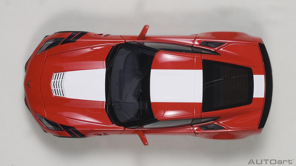 AUTOart Chevrolet Corvette C7 GranSport Stripe Black Hashmark 1/18 Red/White