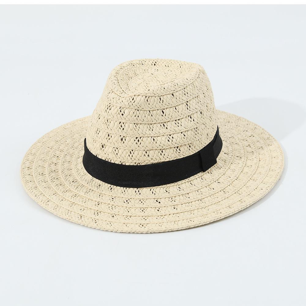 Panama Hat European and American new hollow Panama straw hat hand-woven breathable big brim sun hat classic jazz hat