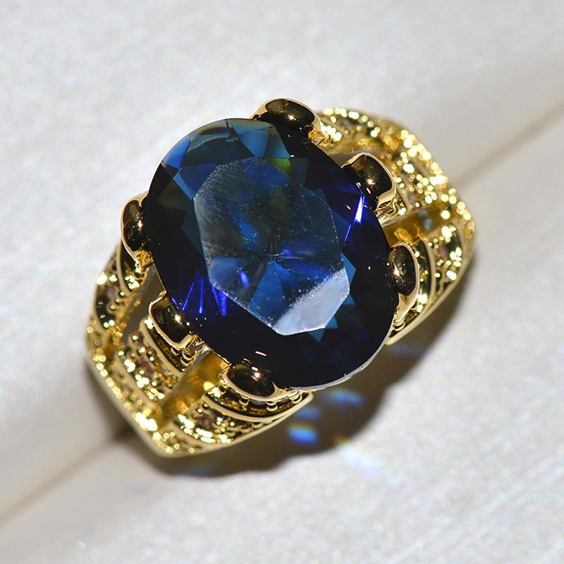 

Classic Domineering Men s Gold Hip Hop Zircon Ring Blue White Purple Diamond Ladies Ring Engagement Party Jewelry 13