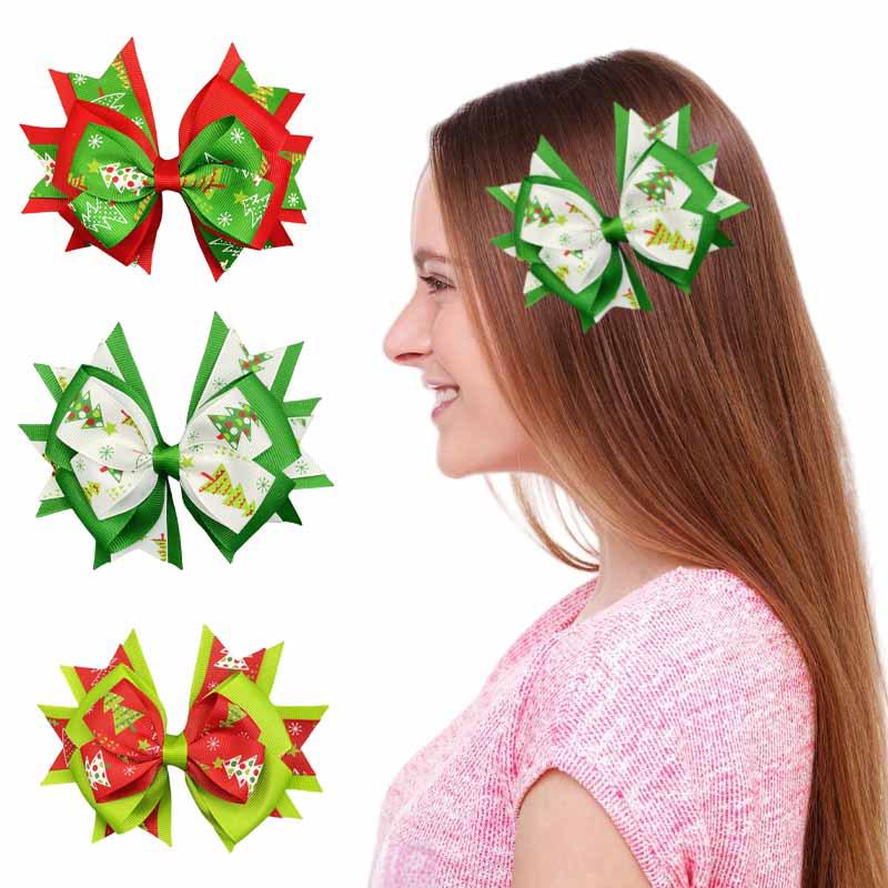 Dziecięca spinka do włosów z prążkowaną wstążką w kształcie kokardy jaskółki - Akcesorium na świąteczne przyjęcie