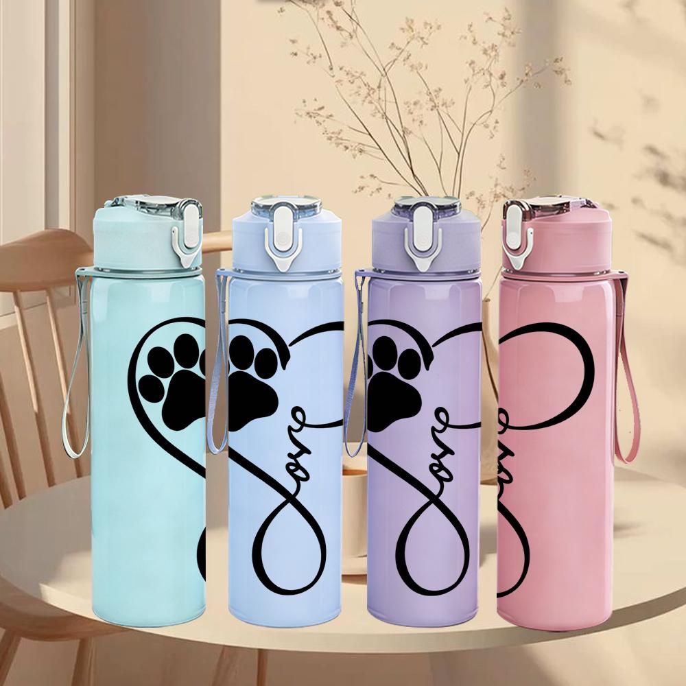 1PC Paw Heart Infinity Love Graphic,750ml Color Plastic Sports Water Bottle,Leakproof Flip Straw Lid,Suitable for Sports Office Home Use