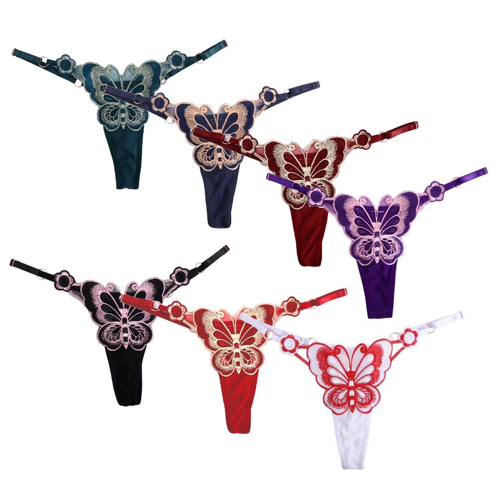 Seamless Solid Color Embroidery Thong Briefs Underpant Women Panties Lingerie Sexy Underwear