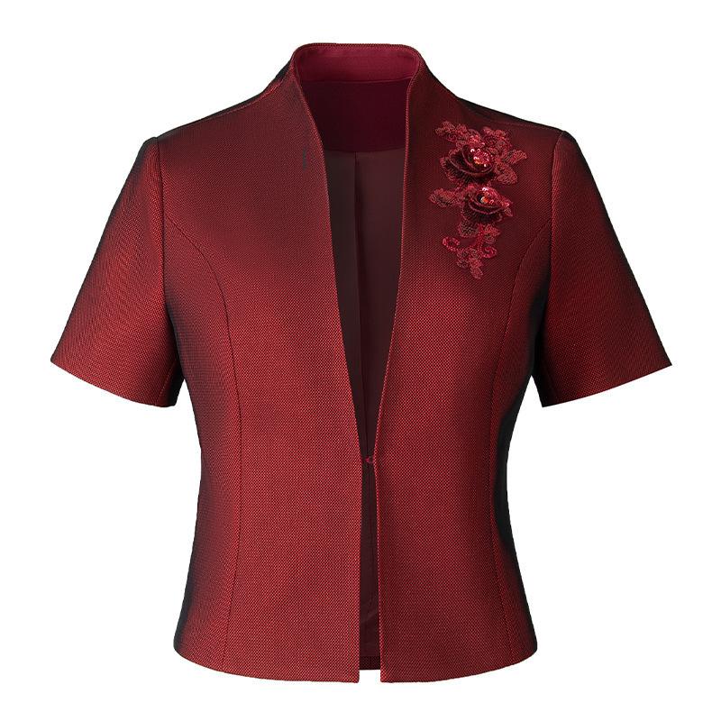 2025 Autumn Elegant Wine Red Plus Size Two-Piece Set: Long Sleeve Jacket & Mother's Wear