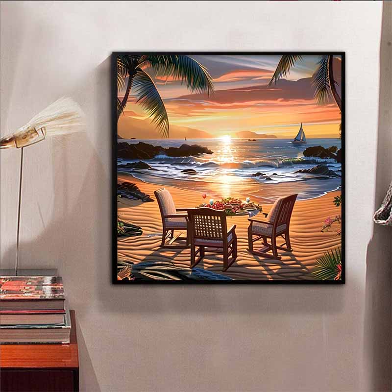 New Arrival 5D DIY Full Circle Diamond Painting "Seaside Scene" Embroidery Cross Stitch Home Decor Gift