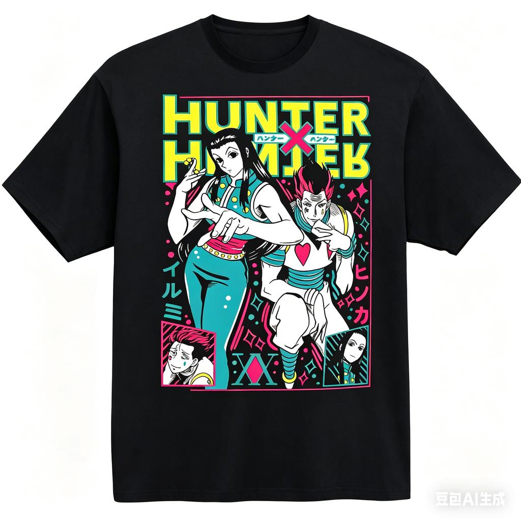 2026 Summer Hunter X Hunter Killua Lightning Sketch Anime Graphic Black Tshirt Unisex Oversized Y2k Streetwear Cotton Tee