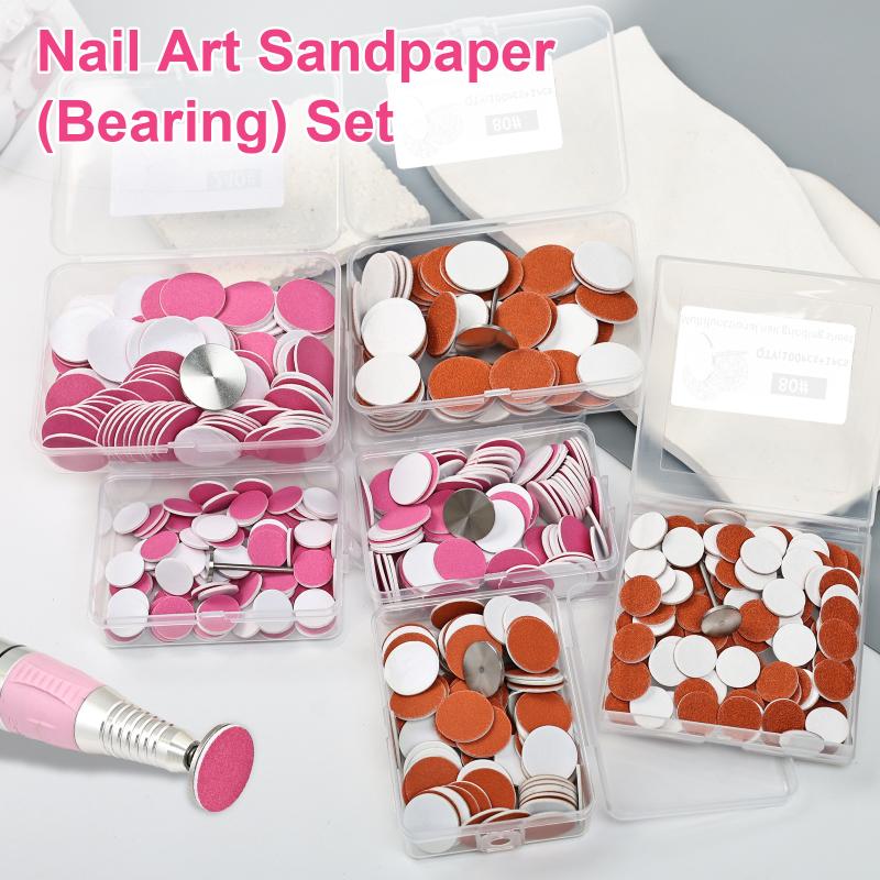 Nail Art Sanding Polish Paper Discs With Metal Nail Bearing Replaceable Self-Adhesive Sandpaper Discs Repair Manicure Pedicure