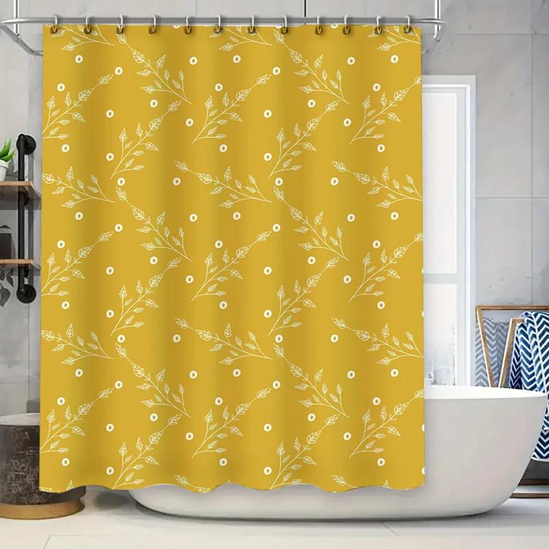 

Modern Farmhouse Print Shower Curtain Gold Floral Pattern with O s for Bathroom Decor W90xH180cm