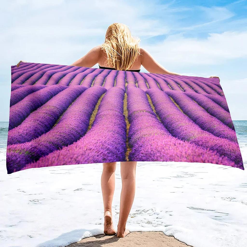 Lavender Beach Towel Purple Flower Bath Towel Bathroom Sport Bar Towel for Adult Kids Microfiber Shower Quick Dry Swimming Cover