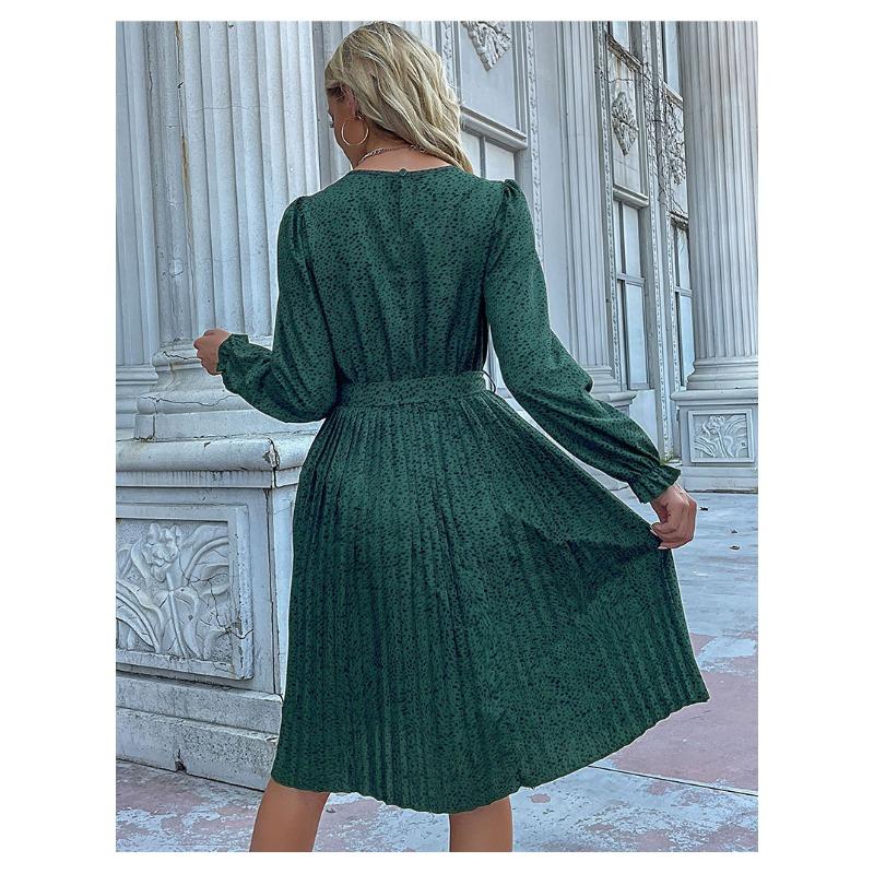 YYFS Women's Fashion Spring Fall Leopard Print Long Sleeve O-Neck High Waist Casual Dresses