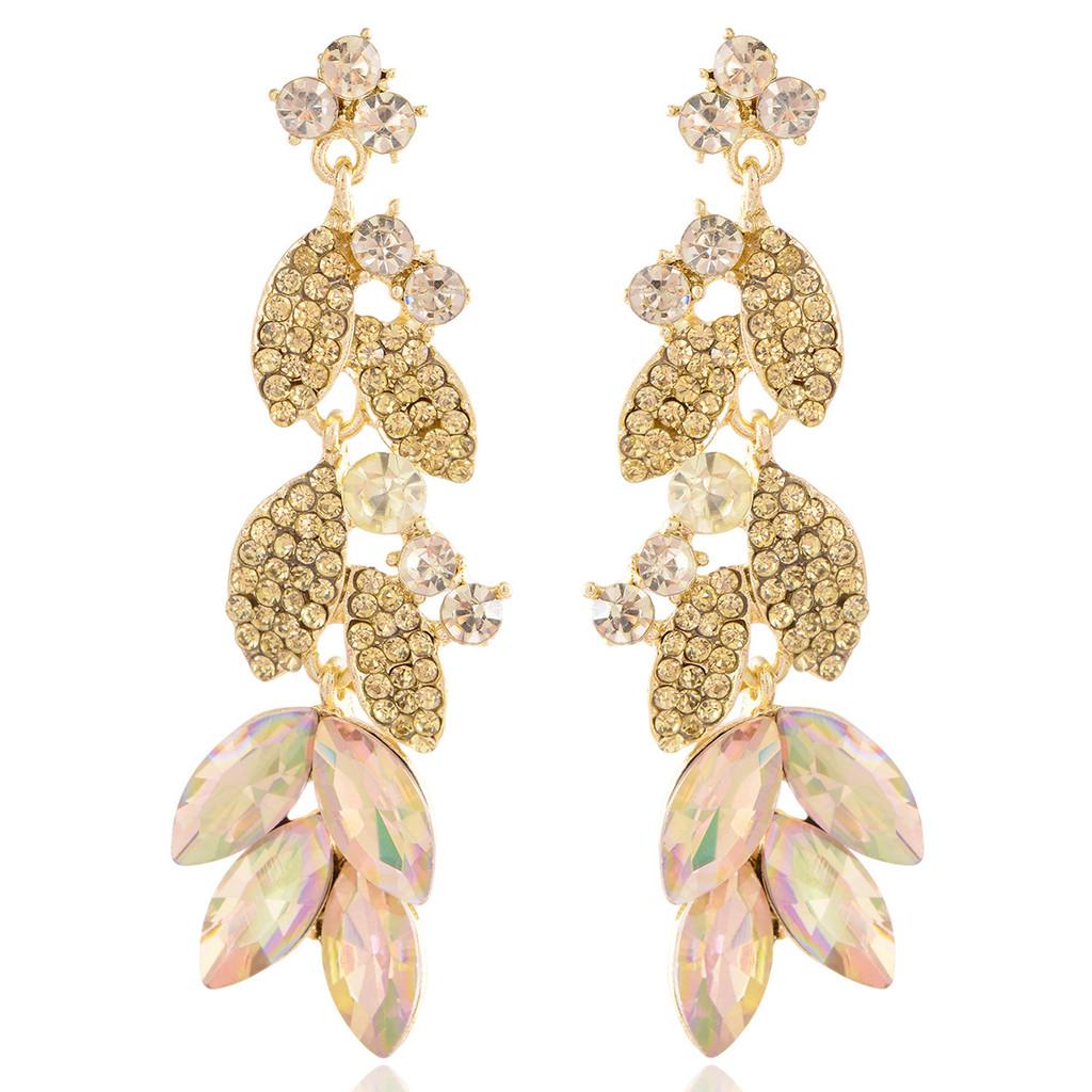 

Geometric Leaf Drop Earrings With Rhinestones For Fashionable Women Spring золотий