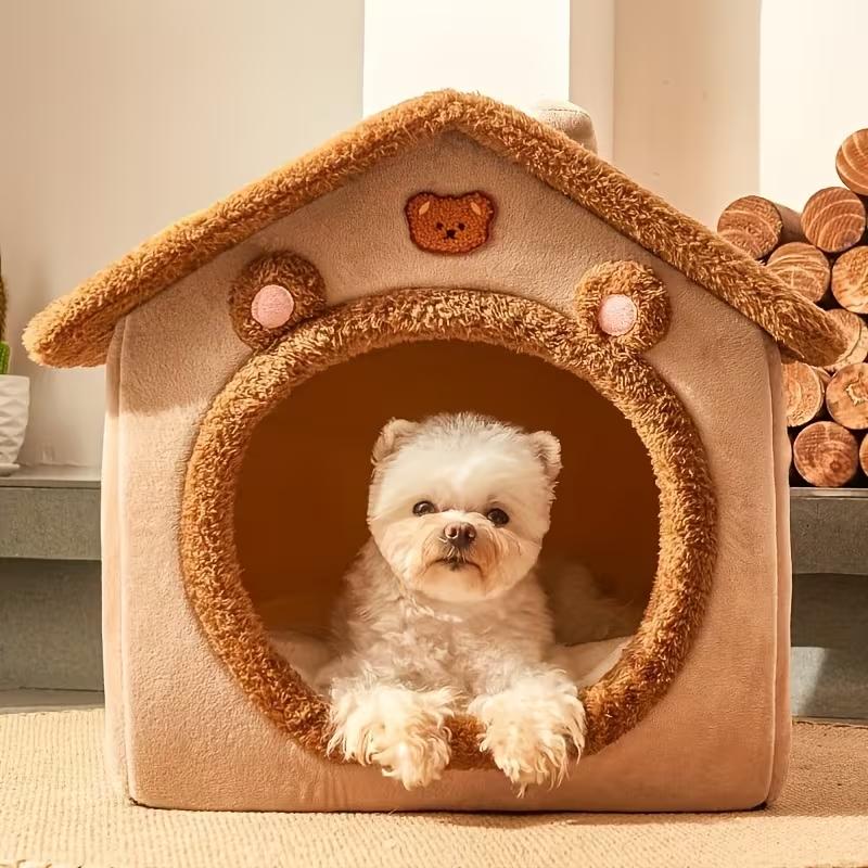 Warm Cat House Bed for Indoor Cats and Small Dogs, Removable Washable Pet Bed House with Soft Cushion, Cozy Winter Pet Sleeping Nest