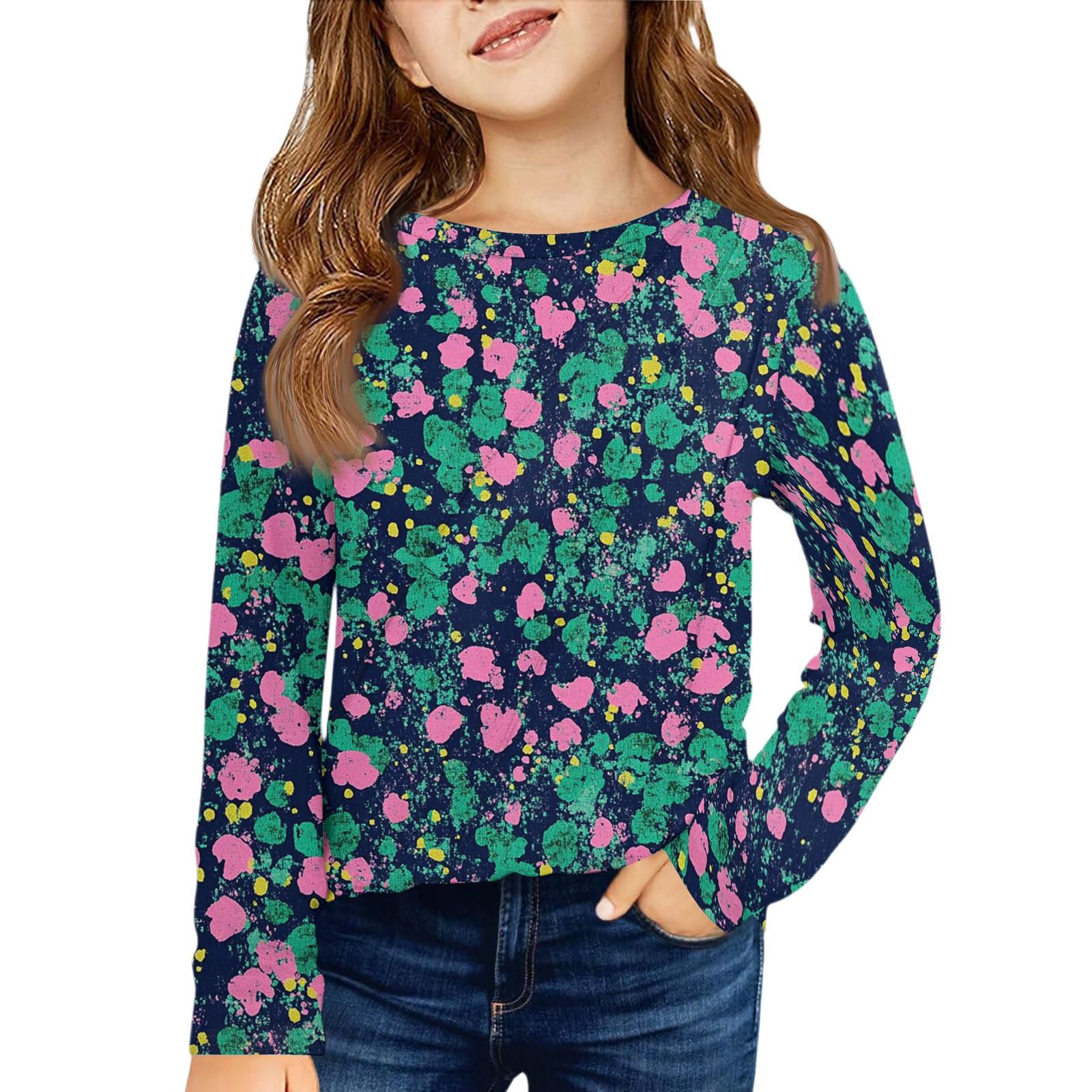 

Девичья футболка с длинным рукавом - Плиссированный круглый вырез, повседневный топ 140 тёмно-синий