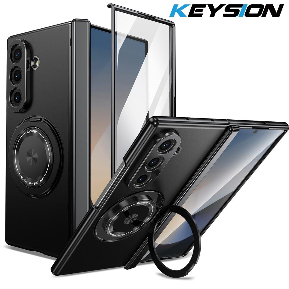 KEYSION 360°Rotating Magnetic Ring Stand Case for MagSafe for Samsung Galaxy Z Fold 7 5G Hinge Phone Cover with Screen Protector