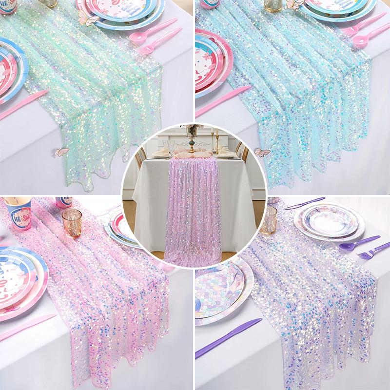 Laser Shinny Tablecloth Balloon Kpop Decoration Wedding Birthday Party Background Decoration Table Runner Tablecloth