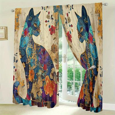 Artistic Cat Print Design Drape Perfect For Home Decor Rod PocketWindow Treatment Designed For Bedroom Office Kitchen Living RoomAndStudy