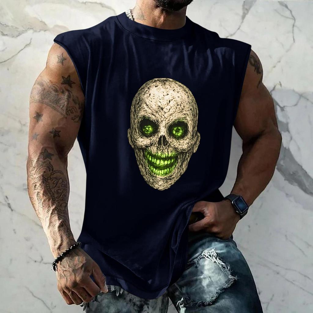 Men's Loose Fit Sleeveless Tank Top Casual Sports Muscle Shirt Halloween Print Comfortable Breathable Lightweight Summer Wear
