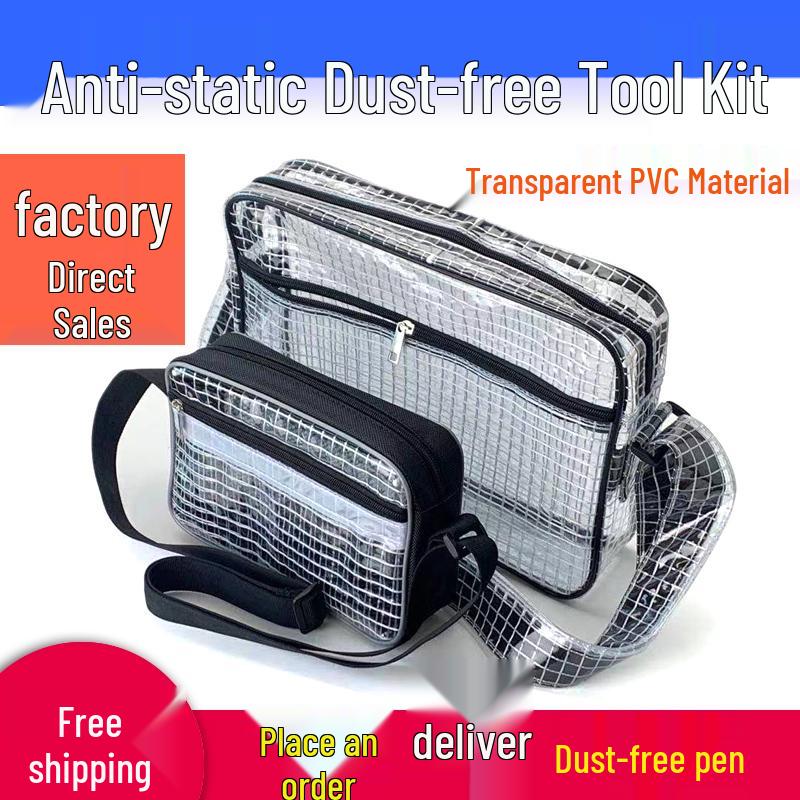 Transparent Anti-Static PVC Tool Bag - Dust-Free Cleanroom Crossbody/Shoulder Bag with Grid Storage
