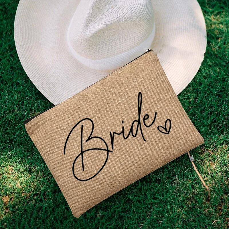 2023 Team Bride Printed Canvas Makeup Bag Bridesmaid Pocket Lipstick Wash Bag for Wedding Travel Lipstick Bags Storage Organizer