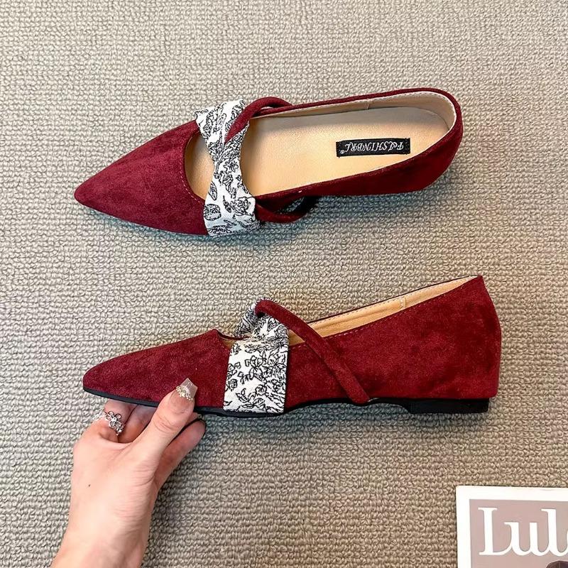 

Версия из овчины~ нишевые ретро туфли-лодочки с острым носом на плоской подошве, женские, с внутренней платформой, универсальные, модные туфли Мэри Джейн 40 красный