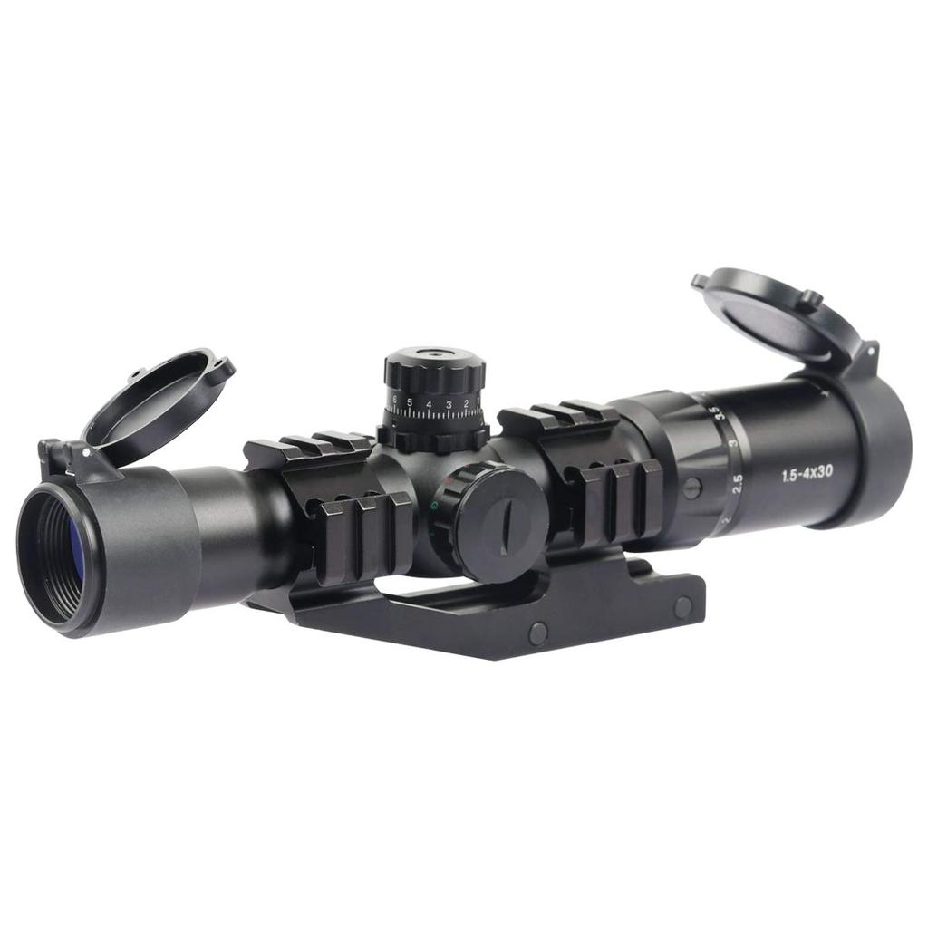 1.5-4x30BE Variable Magnification Riflescope, Mil-Dot Sight, Compatible with 20mm Rails, Airsoft Sight (One-Piece Mount Included)