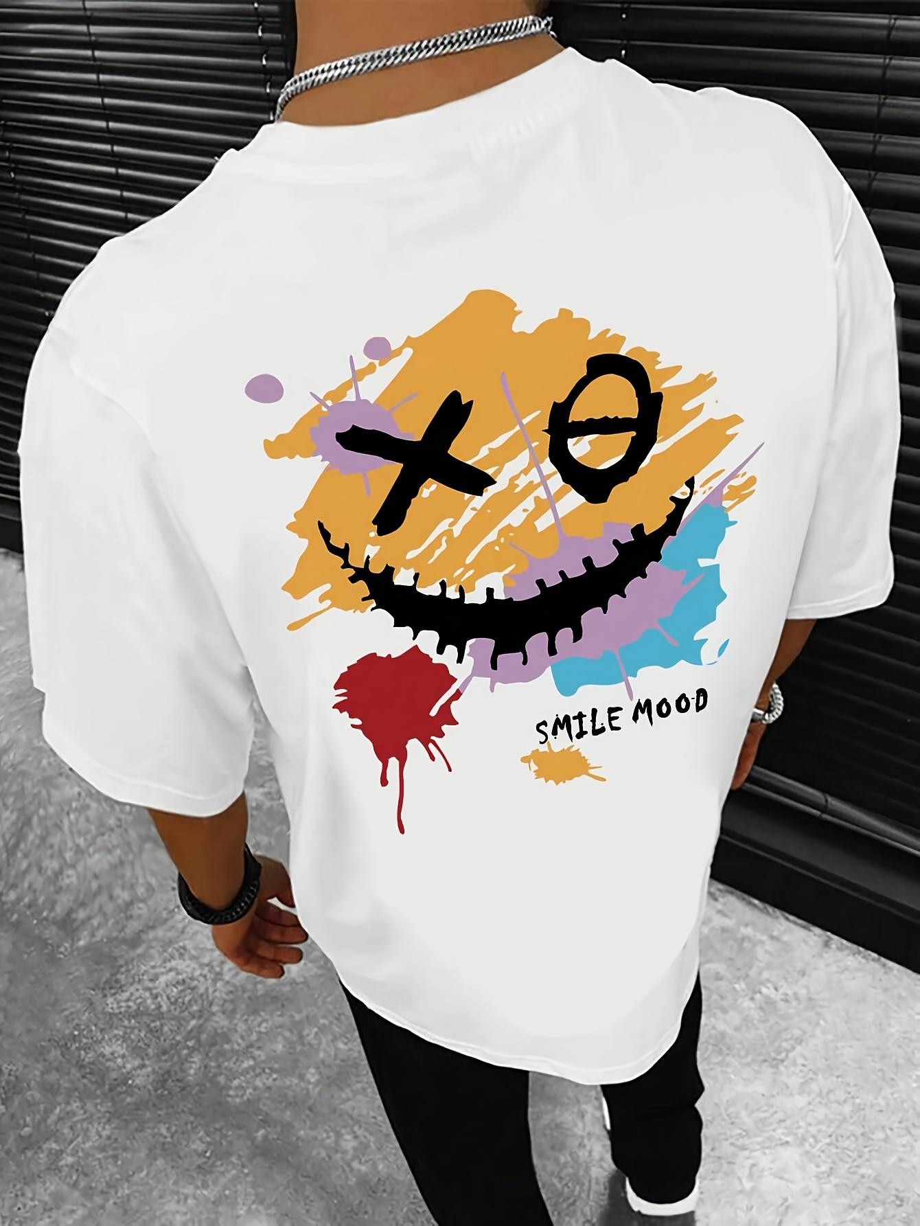 Mens Flat Shoulder Casual Funny Face Printed Short sleeved Tshirt Four Seasons Edition S
