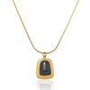 Women's Vintage Square Cat's Eye Stone Necklace, Titanium Steel Simple Fashion French Clavicle Chain.