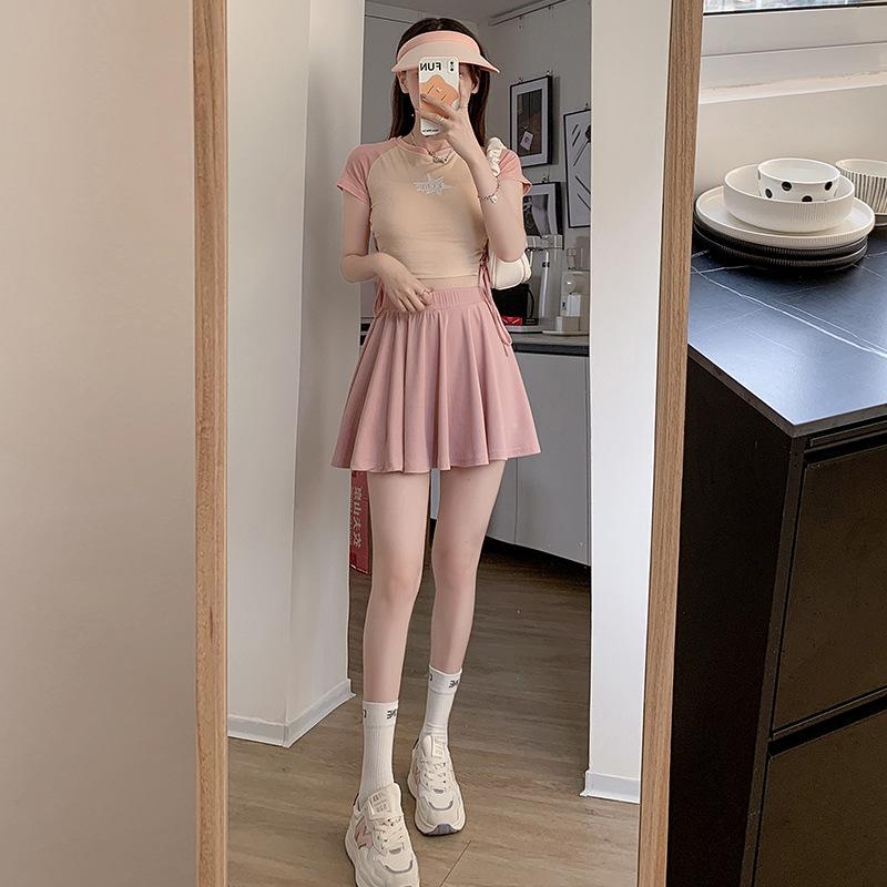 

Юбка-трапеция с завышенной талией из белого шелка Ice Silk - летняя облегающая мини-юбка JK с защитой от воздействия внешней среды XL (110-140 cm) розовый