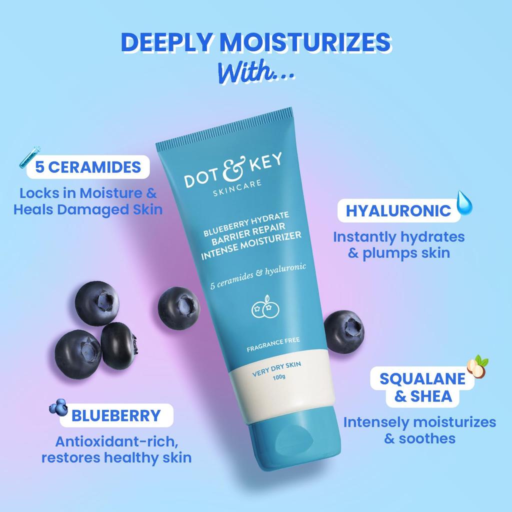 Dot & Key Intensywnie Nawilżający Krem Naprawczy Barierę Skórną 100g | Głębokie Nawilżenie, Naprawa Bariery Skórnej, Zmiękcza i Ujędrnia