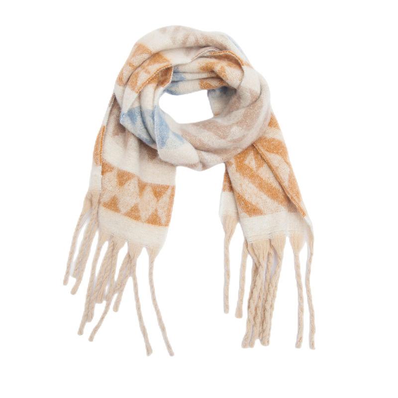 Scarf Circle Yarn Fishbone Shawl Thickening Scarf Keep Warm Pattern Thick Tassel Jacquard