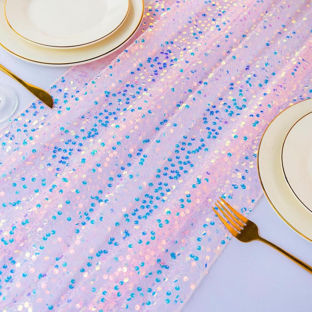 Glitter Iridiserende Paljett Bordløper, Myk Bryllups Spiseborddekorasjon For Brude-, Baby Shower, Jentes Bursdag, Bryllupsfest