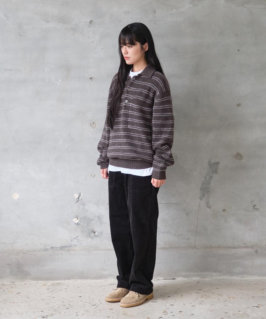 HORLISUN Casey Border Knit Pullover Melange Brown