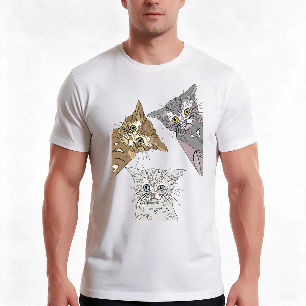 Kitties Galore Pattern Tshirt Summer Casual Cotton Tee Oversized Streetwear Tops Vintage Graphic Print Unisex Men Women