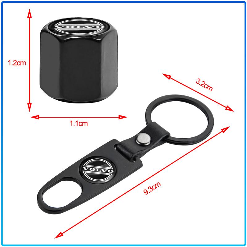 Car Emblem Keychain Key Ring with Auto Tire Valve Caps Tyre Dust Cap For Volvo Xc90 S60 S80 Xc60 Xc70 Xc90 Fh V50 S40 C30