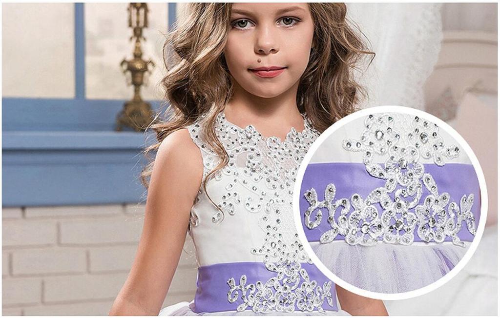 Elegantes Prinzessinnenkleid mit Puffärmeln und Spitze für Mädchen - Formelles Hochzeits-Blumenmädchenkleid mit Schleppe