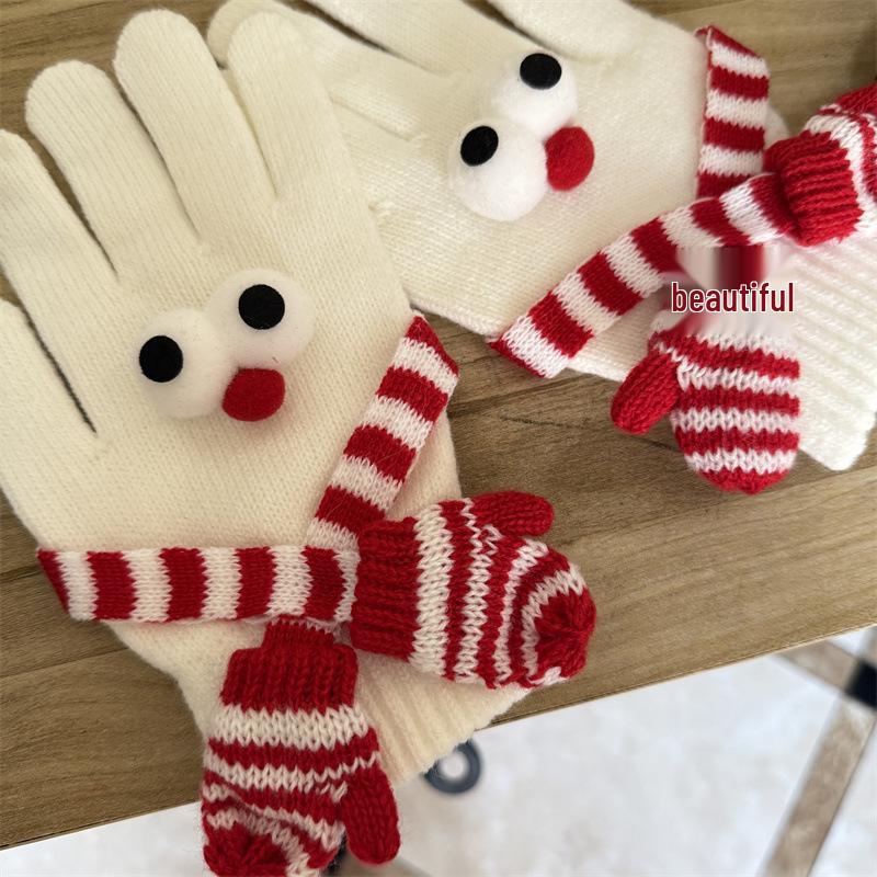 Women's Fingerless Touchscreen Cute Cartoon Christmas Red Gloves