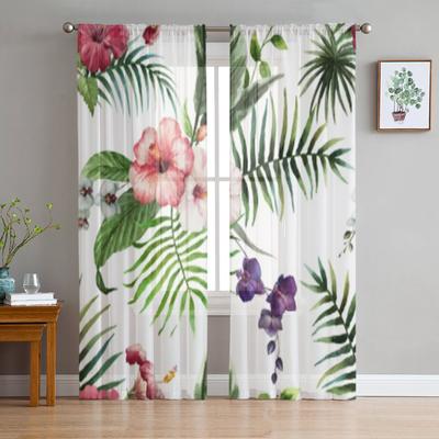 Cortinas Voile Transparentes com Lindas Folhas Tropicais Para Quarto Sala de Estar Cortinas de Tule Para Janela de Cozinha Cortinas Voile