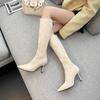 Fashion High Knee Boots Europe and America Sexy Stiletto Mid-calf Boots Women's Elastic Pointed Modern Boots Women Shoes