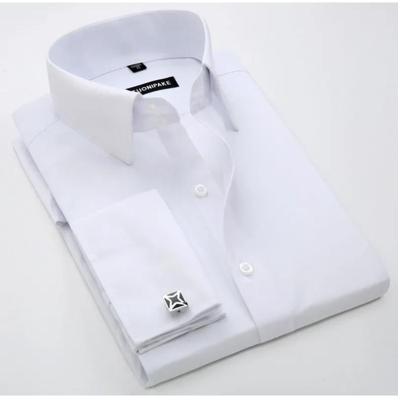 Wedding Shirt Men's Slim Fit Long Sleeve Business Dress Shirts with French Cuffs and Cufflinks Perfect for Formal Banquet