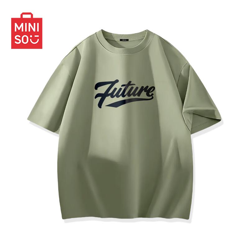MINISO Men s Cotton Short Sleeve T-Shirt with Letter Print L