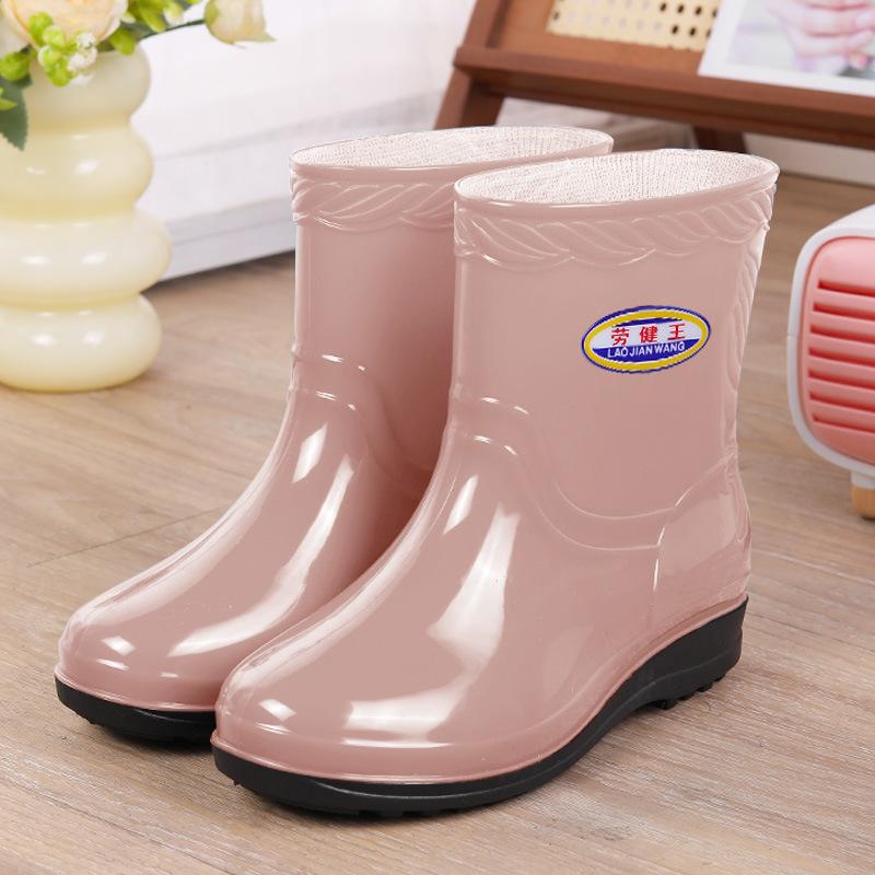 New women's rain shoes fashionable shallow mouth anti-skid medium tube rain shoes warm kitchen shoes boots rubber shoes