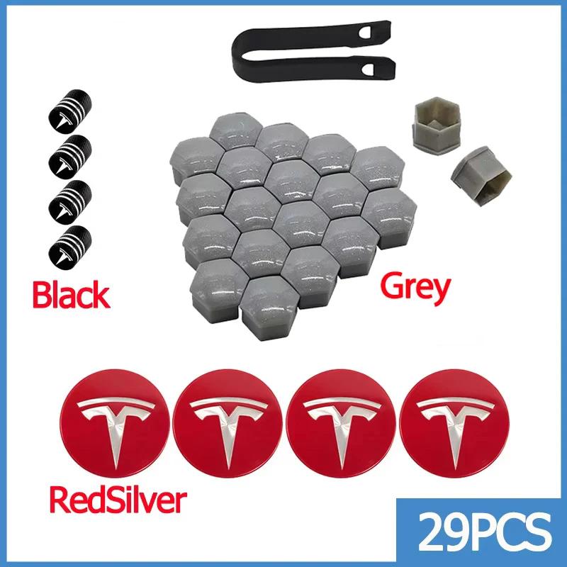 Wheel Center Hub Caps for Tesla Model 3 Y S X 25pcs 29pcs Car Valve Cap Tire Lug Nut Protective Covers Modified Decoration