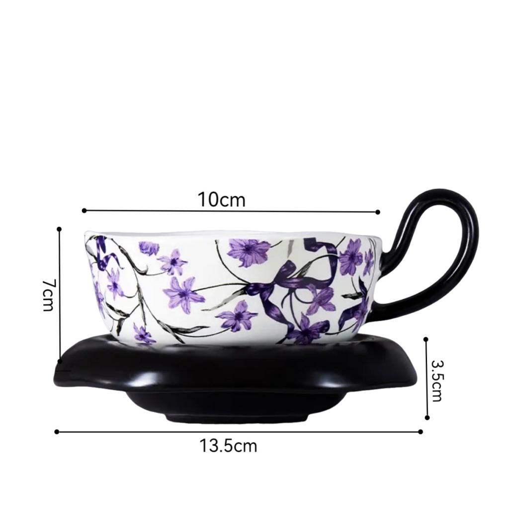 Freesia Ear Hanging Coffee Ceramic Cup Saucer Elegant Retro Afternoon Tea Cup Simple Fashion Light Luxury Mug