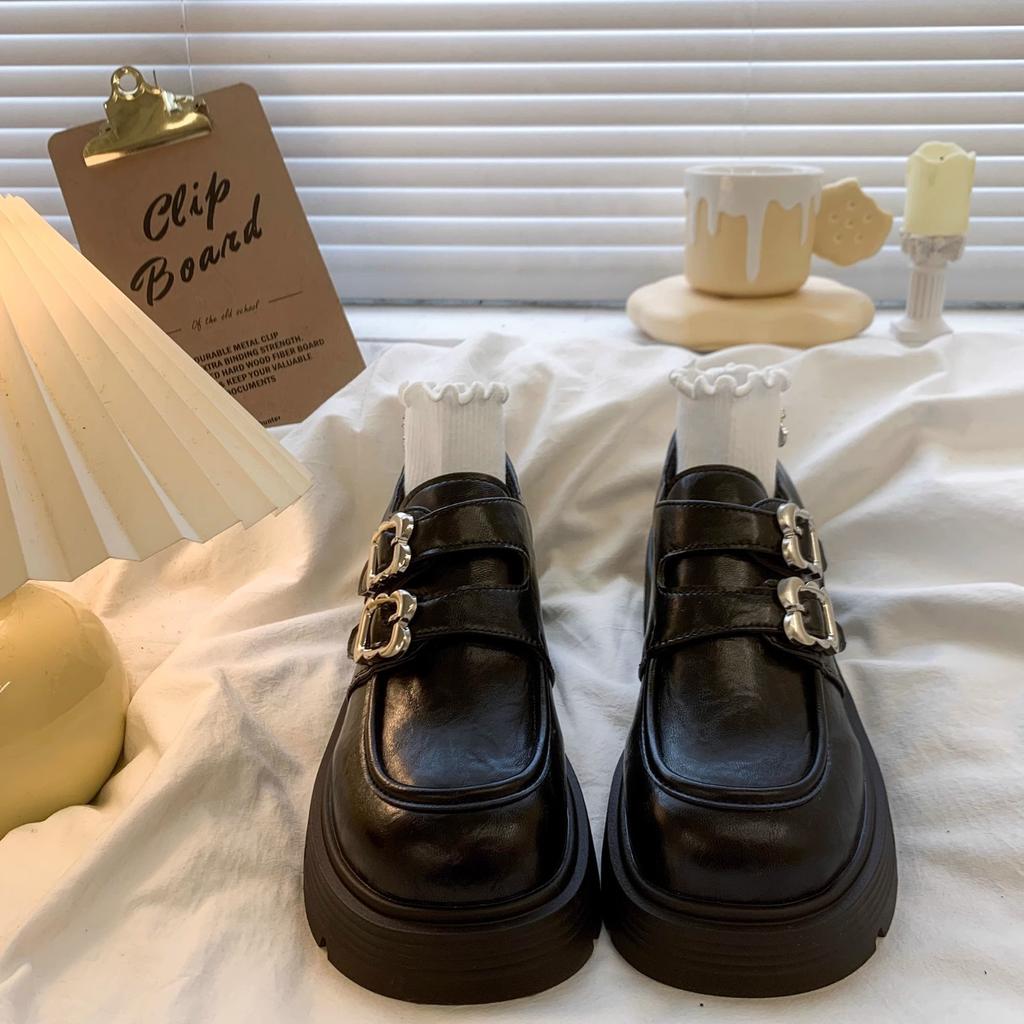 British Style Loafers Cotton Shoes Women's 2025 Spring and Autumn New Platform Thick Heel Retro Fluffy Mary Jane Small Leather Shoes