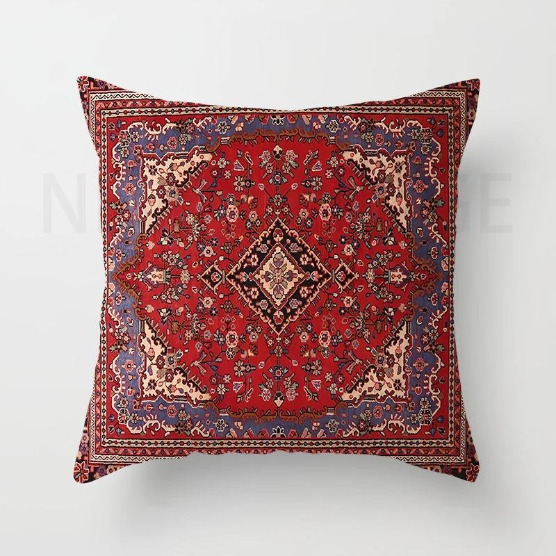 Red Moroccan Ethnic Style Short Plush Pillowcase Sofa Cushion Cover Home Decoration Can Be Customized for You 40x40 50x50 60x60