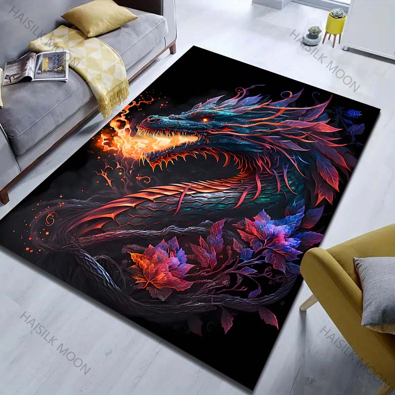 1PC Colorful Dragon Breathing Fire Carpet for Living Room Bedroom Sofa Home Decor Rus Non-slip Floor Mat Luxury Gift