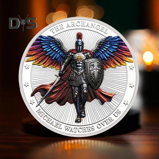 1/3/5Pcs Archangel Michael Challenge Coin Double-sided Carved Metal Medal Commemorative Medallion Round Collection Coin Home Office Desk Decoration