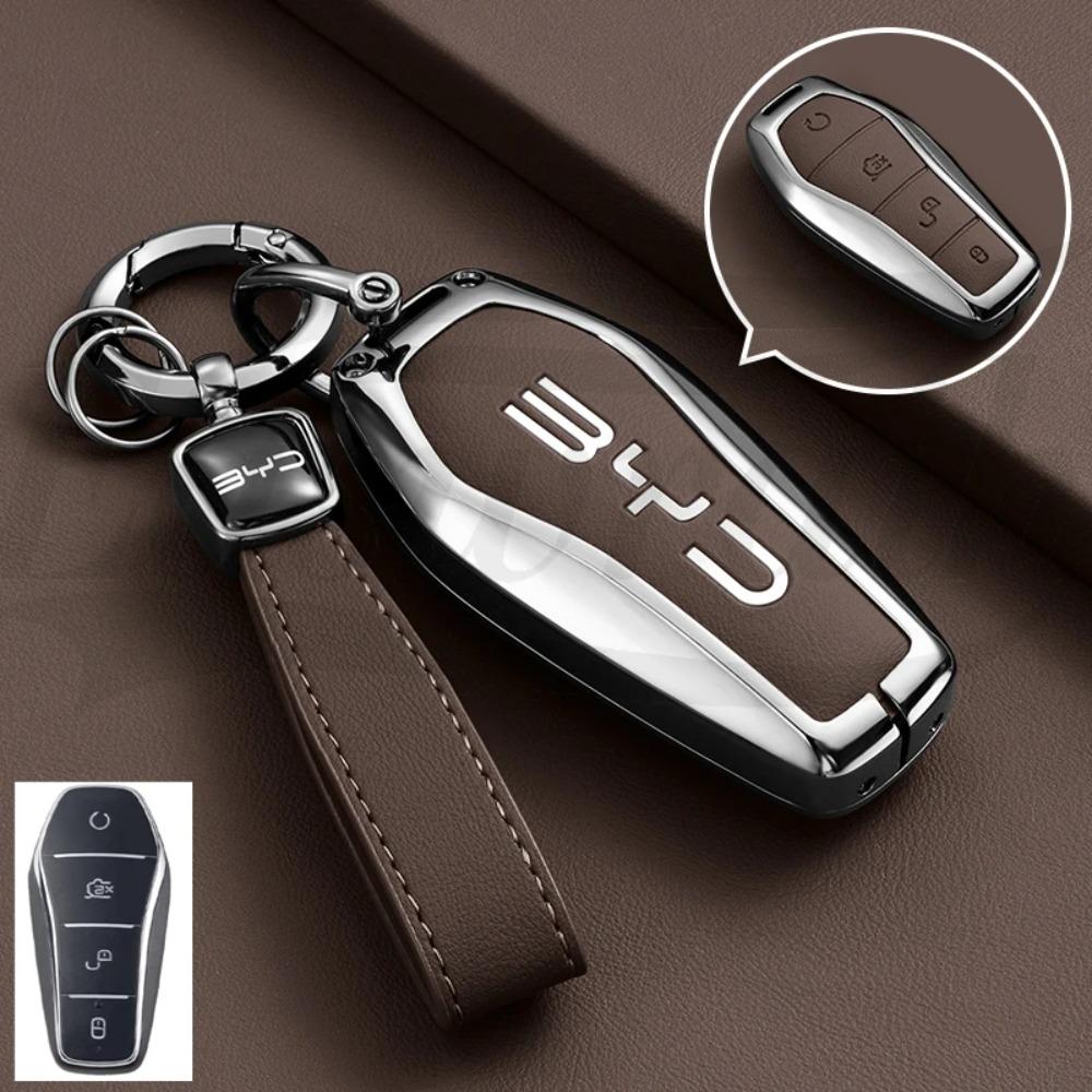 Car Zinc Alloy Leather Key Case Cover for BYD Song Plus Atto Han EV Tang DM Qin Seal Dolphin Key Bag Pouch Wallet Organizer
