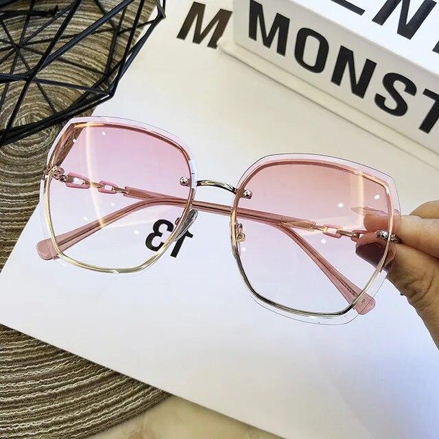 Mote Rammeløse Firkantede Solbriller For Kvinner   Designer Solbriller Vintage Nyanser Dame Rosa Briller Gafas De Sol