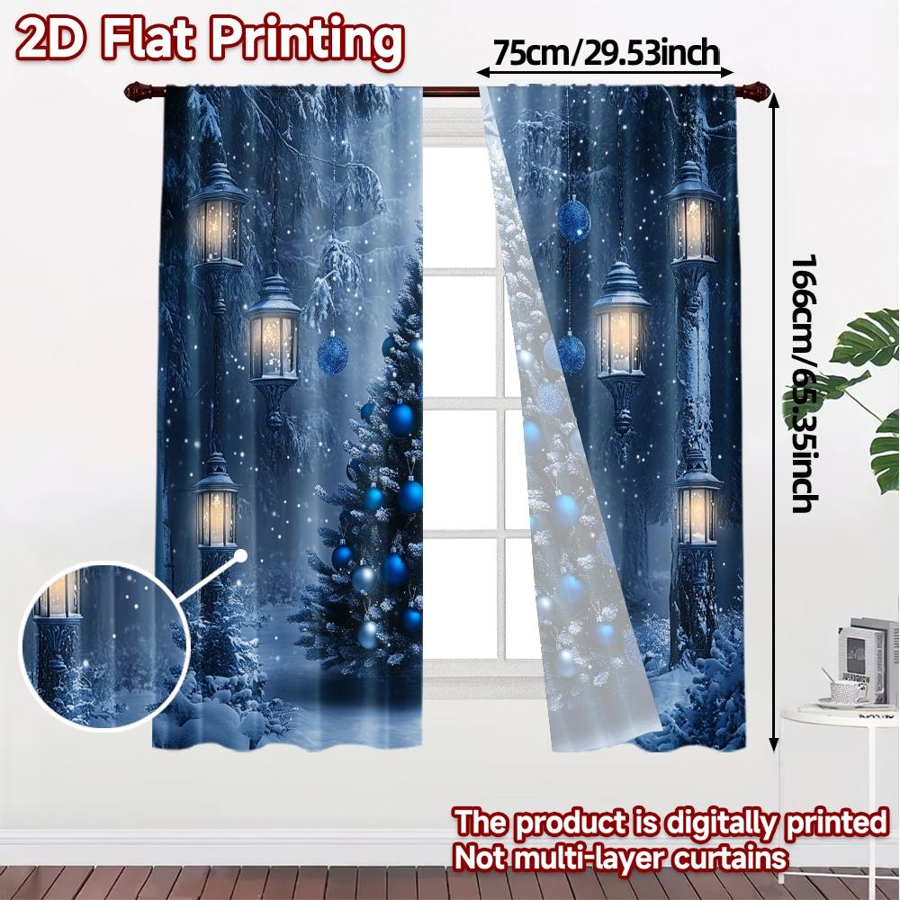 2pcs,Curtains Blue Christmas Forest Lanterns (2) Popular Creative Curtains Versatile Fabric Curtains Versatile All for Bedroom,